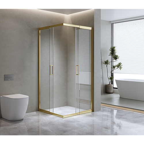 Adjustable 1000x1000mm Double Sliding Door Glass Shower Screen in Gold