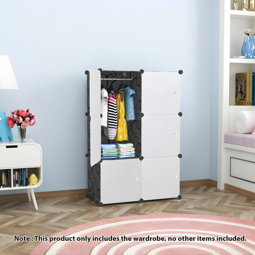 3 Tier 6-Cube Portable Wardrobe Divide-Grid Modular Storage Organiser Foldable Closet